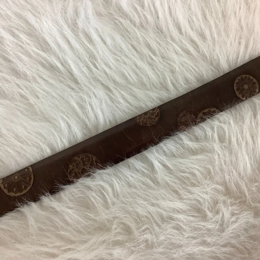 Martin Dingman Brown Tooled Leather Belt & Silver Etched Buckle 32